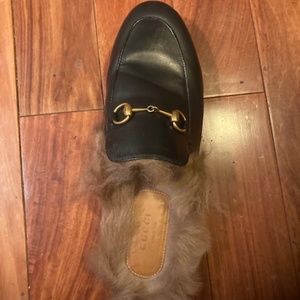 Black Gucci Fur Princetown Loafers